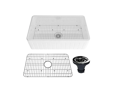 Casainc 33inch L x 18inch W Single Bowl Fireclay Farmhouse Kitchen Sink with Sink Grid