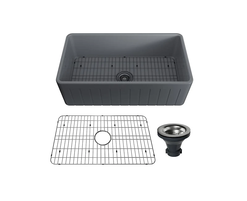 Casainc 33inch L x 18inch W Single Bowl Fireclay Farmhouse Kitchen Sink with Grid