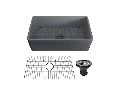 Casainc 33inch L x 18inch W Single Bowl Fireclay Farmhouse Kitchen Sink with Grid