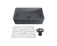 Casainc 33inch L x 18inch W Single Bowl Fireclay Farmhouse Kitchen Sink with Grid