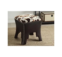 Baxton Studio Sally Modern and Contemporary Cow-print Patterned Fabric Brown Faux Leather Upholstered Accent Stool with Nail heads