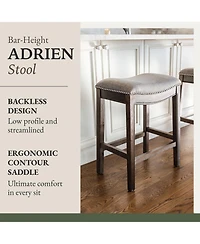 Maven Lane Adrien Backless Saddle Kitchen Bar Stool, Walnut Finish, Set of 3