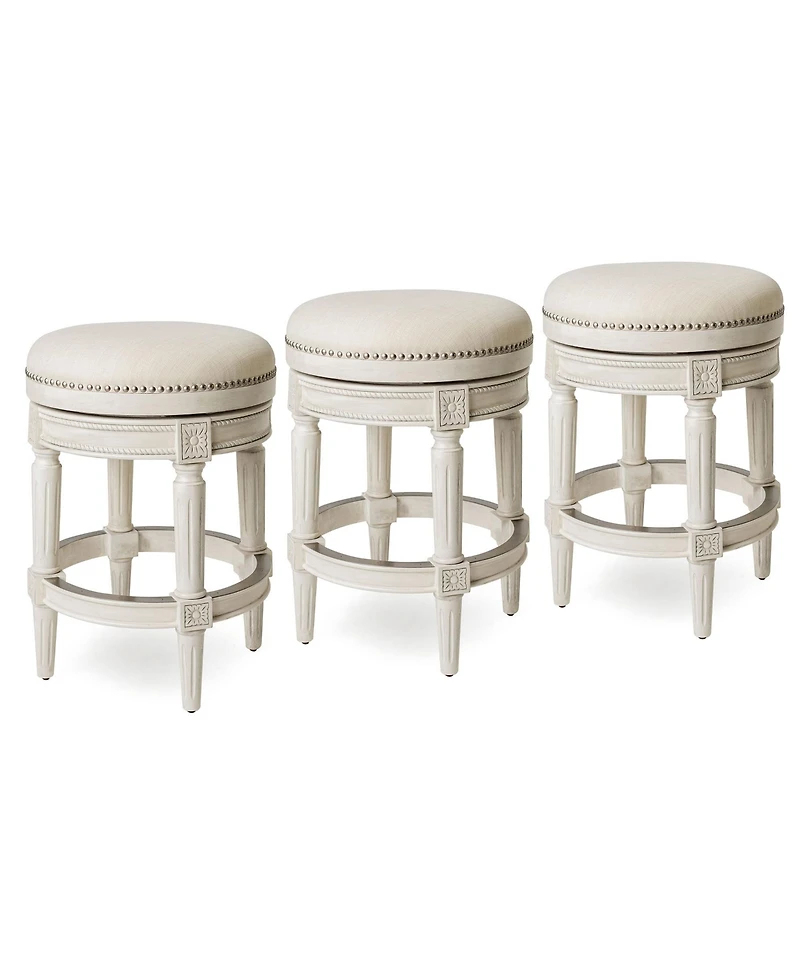Maven Lane Pullman Backless Counter Stool in White Oak Finish w/ Natural Color Fabric Upholstery, Set of 3