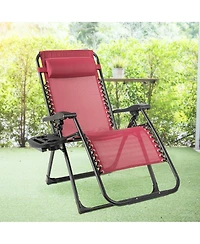 Gymax Folding Zero Gravity Lounge Chair Recliner w/ Cup Holder Tray Pillow