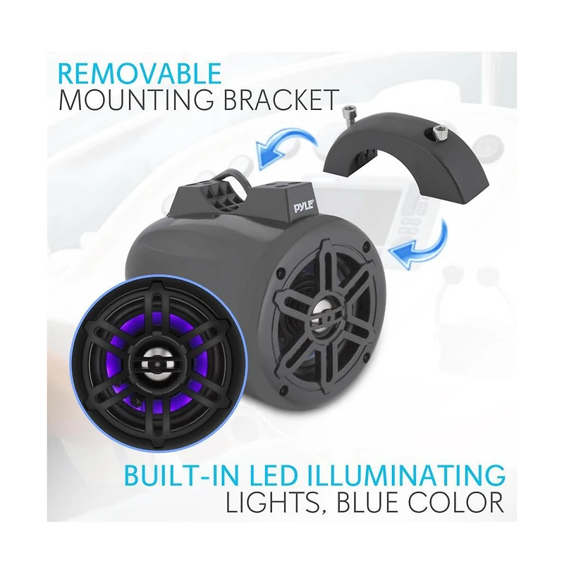 Pyle 4'' Waterproof Marine Tower Speakers with Led Lights, 300W, Black