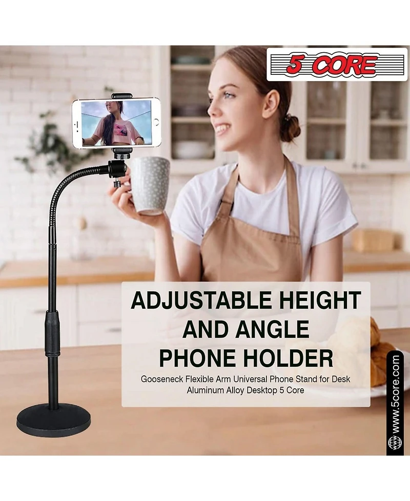 5 Core Cell Phone Stand Adjustable Height & Angle Gooseneck Stand for Desk Flexible Arm - Rbs Mob