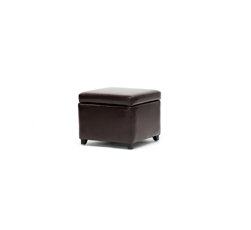 Baxton Studio Dark Brown Full Leather Small Storage Cube Ottoman