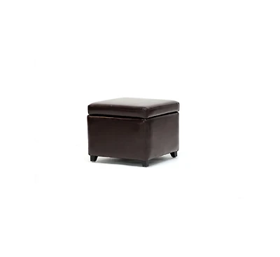 Baxton Studio Dark Brown Full Leather Small Storage Cube Ottoman