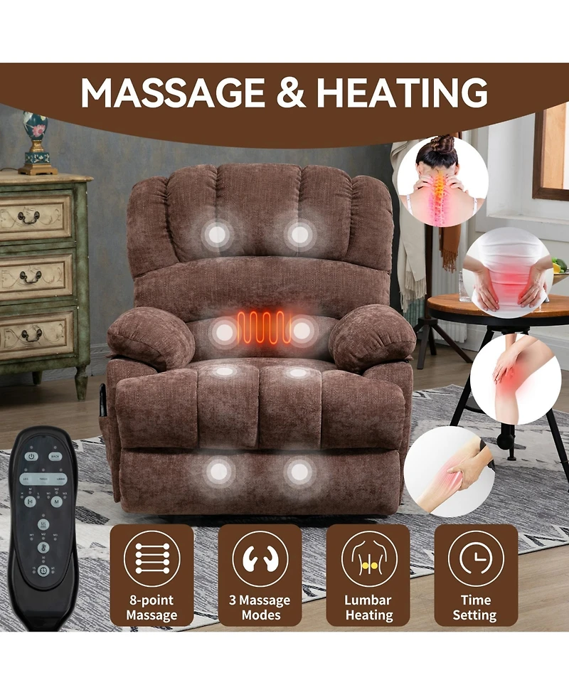 Boyel Living 23" Seat Width and High Back Large Chenille Power Lift Recliner Chair with 8-Point Vibration Massage Lumbar Heating