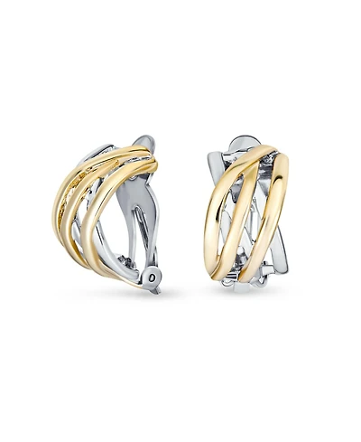 Bling Jewelry Classic Celtic Knot Clip-On Earrings Two Tone For Non-Pierced Ears Gold Plated