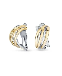 Bling Jewelry Classic Celtic Knot Clip-On Earrings Two Tone For Non-Pierced Ears Gold Plated