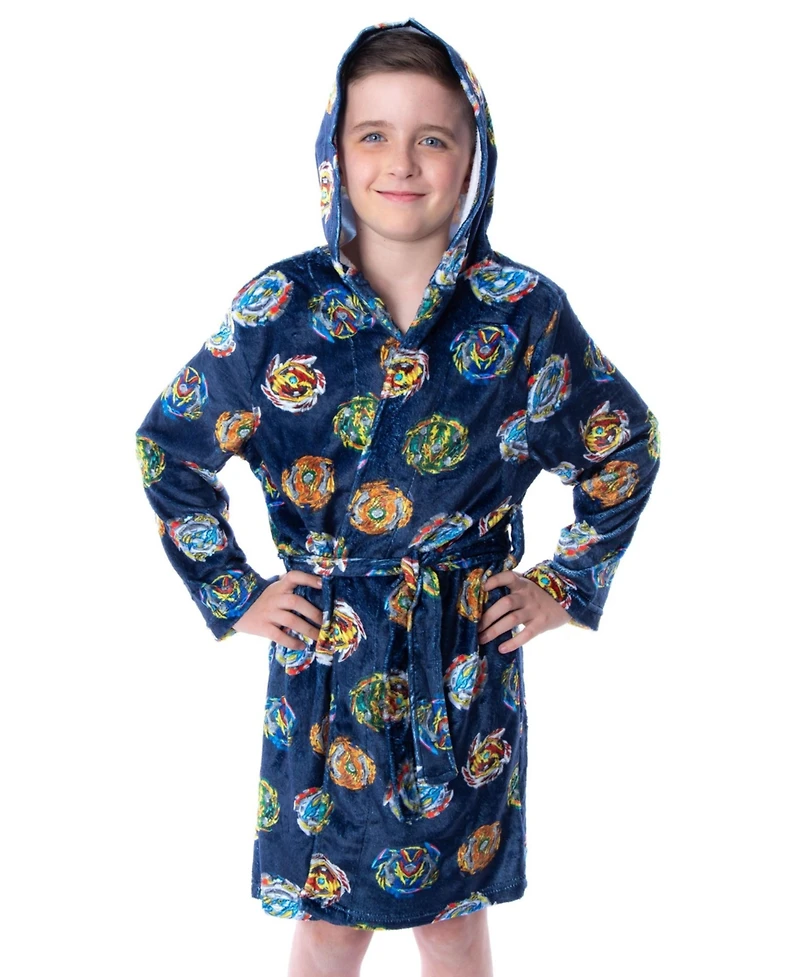 Beyblade Boys Burst Spinner Tops Graphic Fleece Hooded Robe Bathrobe