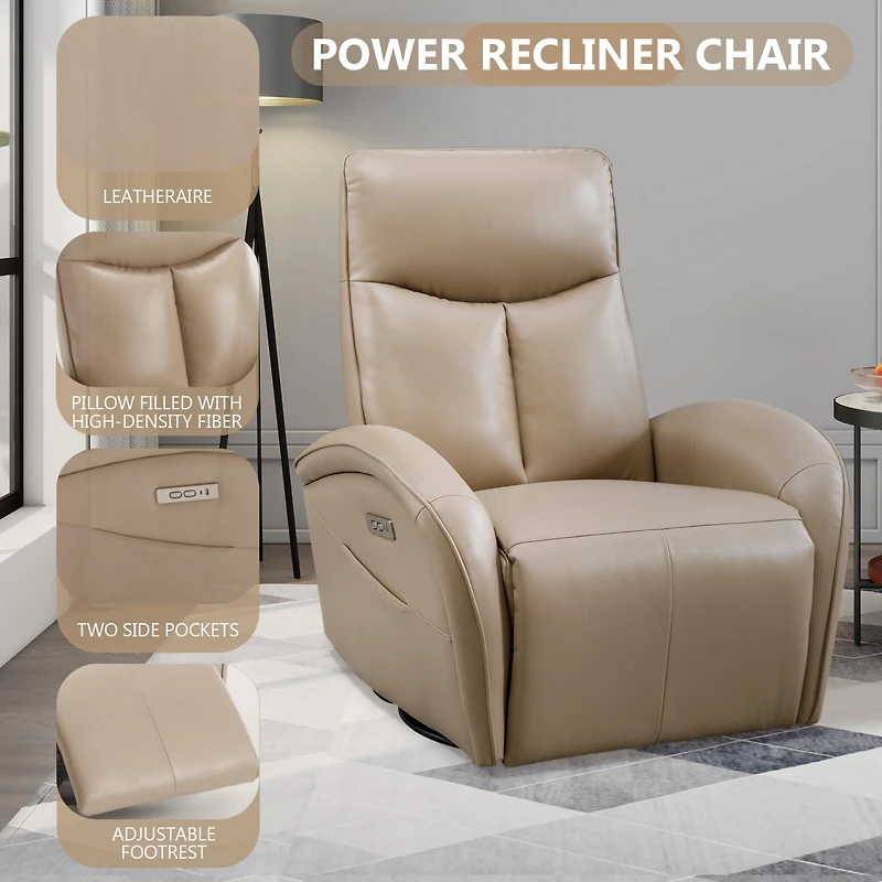 Power Recliner Chair with Lumbar Support Max Swivel Degree 270° Heavy Duty Motion Mechanism with Usb and Type-c Ports