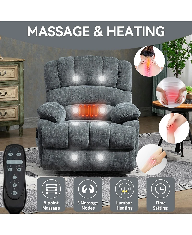 Boyel Living 23" Seat Width and High Back Large Chenille Power Lift Recliner Chair with 8-Point Vibration Massage Lumbar Heating