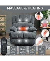 Boyel Living 23" Seat Width and High Back Large Chenille Power Lift Recliner Chair with 8-Point Vibration Massage Lumbar Heating