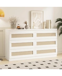 gaomon Rattan Dresser for Bedroom, Modern 6 Drawer Double Dresser with Anti-Tip Kit