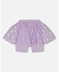 Deux par Deux Toddler Girls Crinkle Biker Short With Flower Mesh Skirt Lilac With White Flowers - Toddler|Child