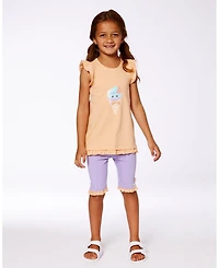 Deux par Deux Big Girls Organic Cotton Tunic With Frill And Print Light Orange And Ice Cream Cone