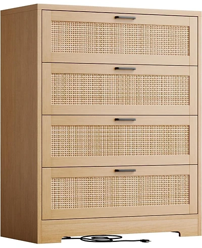 gaomon 4 Drawer Dresser Rattan Dresser, Tall Chest of Drawers