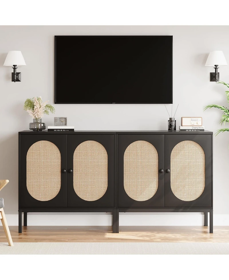 gaomon Rattan Buffet Cabinet, Sideboard Cabinet with Adjustable Shelves