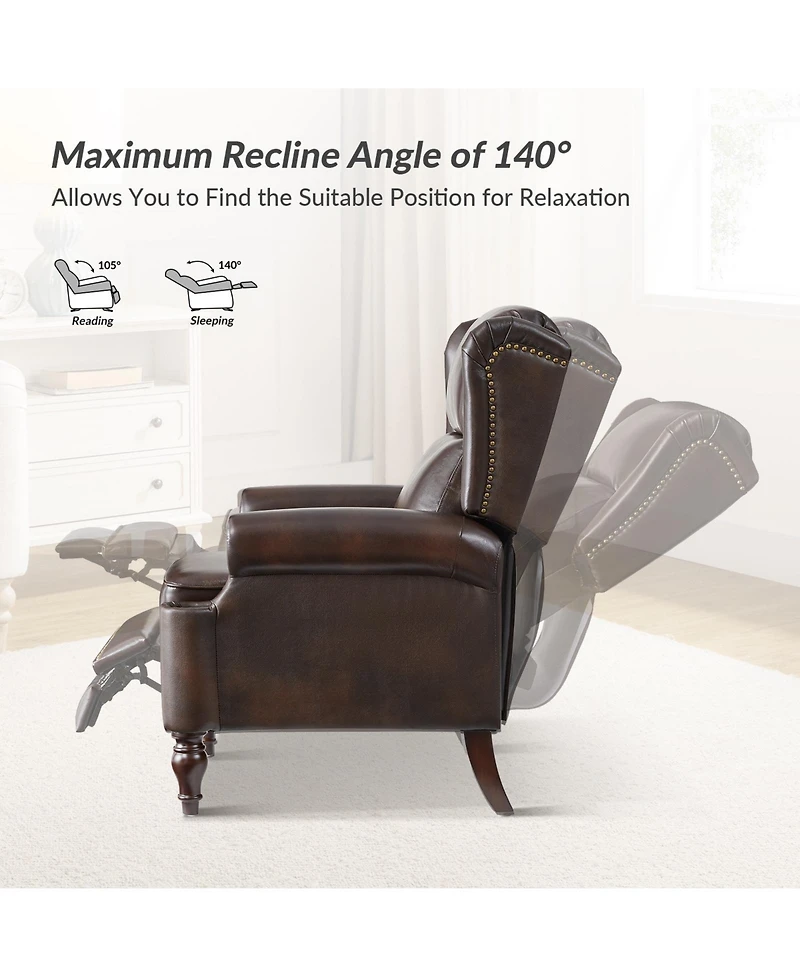 Hulala Home Volkert Triditional Genuine Leather Manual Recliner with Spindle Legs