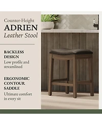 Maven Lane Adrien Counter Stool, Reclaimed Oak, Ronan Stone Leather, Set of 2