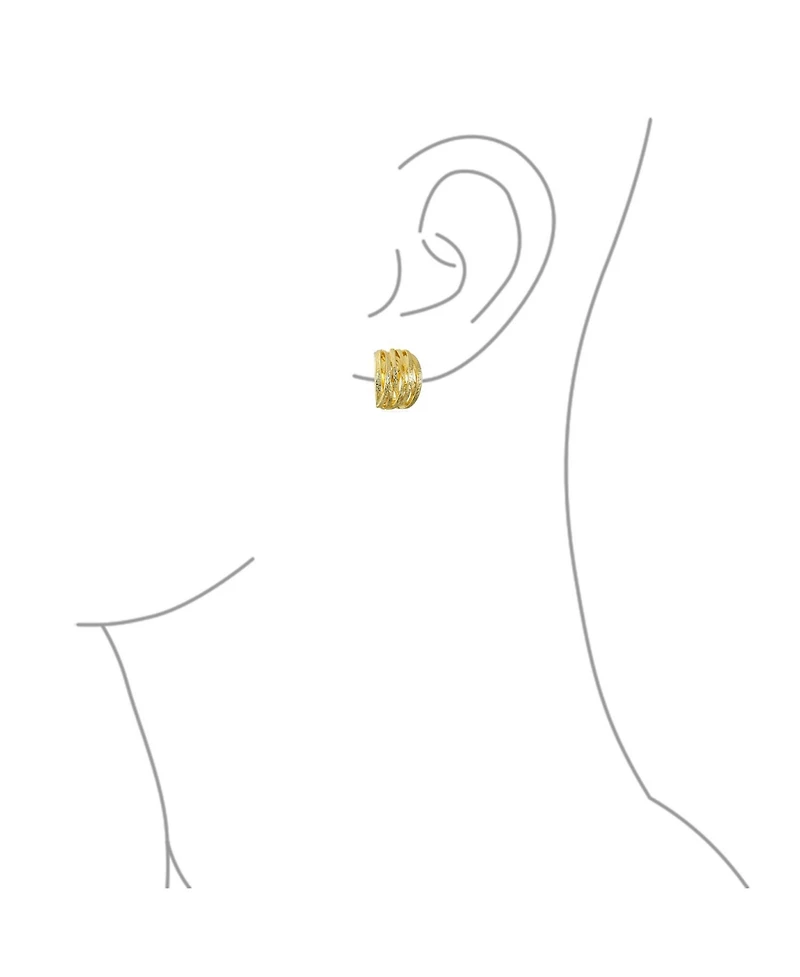Bling Jewelry Fashion Open Criss Cross Basket Weave Wide Half Hoop Clip On Earrings For Non Pierced Ears Matte Gold Plated