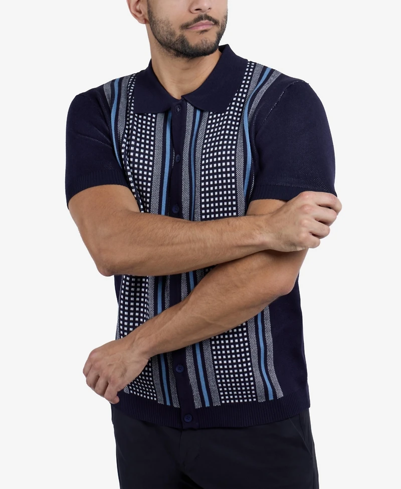 Spring + Mercer Men's Short Sleeve Sweater Knit Polo Shirt