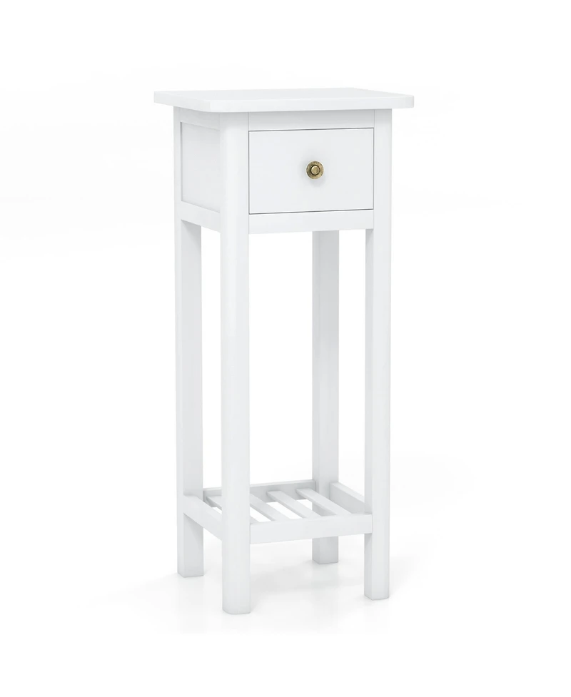 Gouun 2 Tier Slim Nightstand Bedside Table with Drawer Shelf