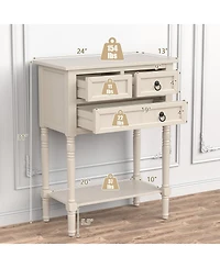 Gouun Narrow Console Table with 3 Storage Drawers and Open Bottom Shelf