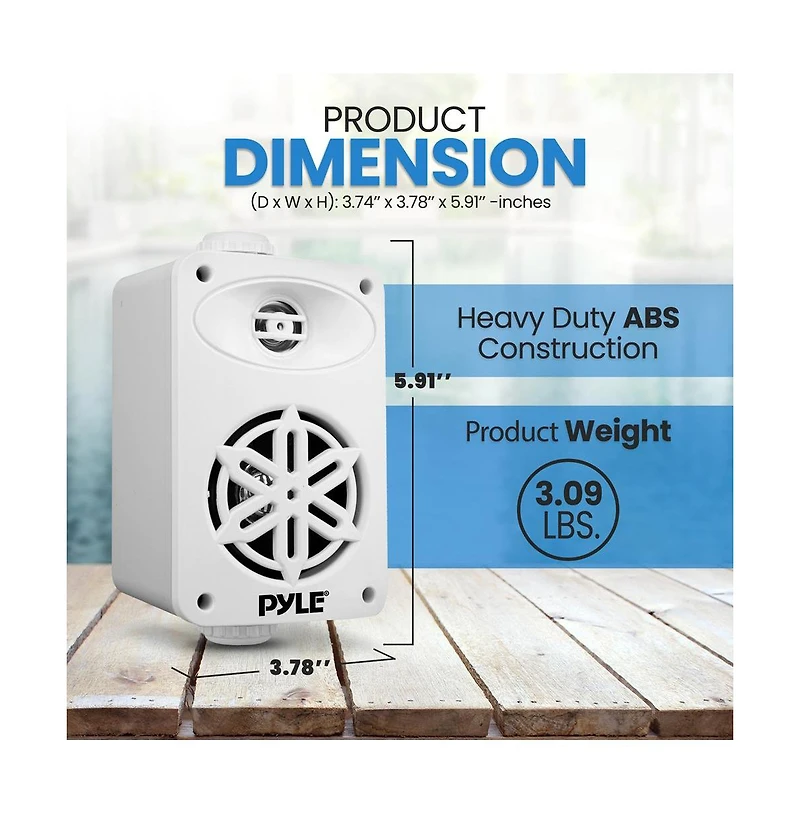 Pyle 3.5” 2-Way Indoor/Outdoor Speaker System - Waterproof Design with 1/2” High Compliance Polymer Tweeter