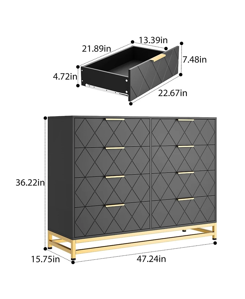Dresser for Bedroom with 8 Drawer, Tv Stand Dressers Chest of Drawers