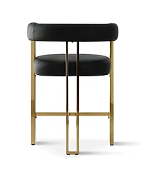 Set of 3 Faux Leather Counter Stools–Curved Armrests, Gold Legs, Modern Design for Kitchen & Bar-Maison Boucle
