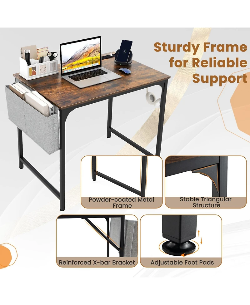 Gouun 32 Inch Home Office Desk with Charging Station Storage Bag and Headphone Hook