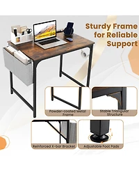Gouun 32 Inch Home Office Desk with Charging Station Storage Bag and Headphone Hook