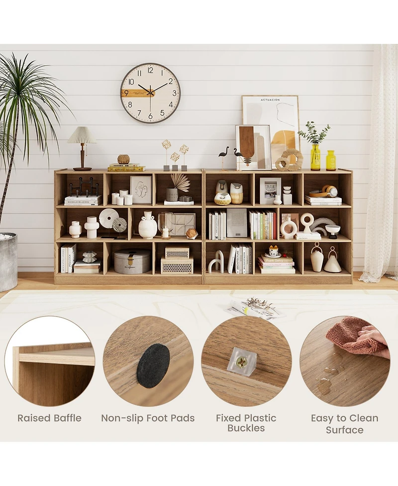 Gouun 3-Tier Open Bookcase 8-Cube Floor Standing Storage Shelves