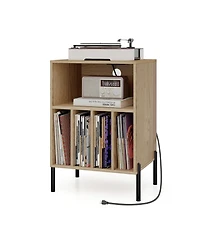 Gouun Record Player Stand with Record Storage Shelf and Charging Station