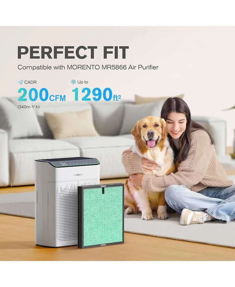Morento Air Purifier Replacement Filter, True Hepa Filter Compatible with Morento5866, Pet Dander Version, 2 Pack