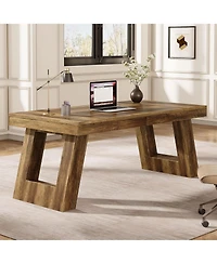 Tribesigns 63 Inches Wood Executive Desk, Large Home Office Desk with Double Pedestal, Industrial Computer Desk Study Writing Table