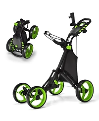 Gymax 4 Wheels Foldable Golf Push Pull Cart Trolley w/ Brake Waterproof Bag