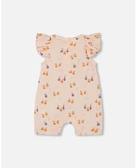 Deux par Baby Girls Printed Muslin One Piece Romper Peach With Pears