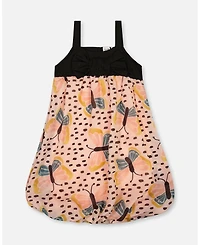 Deux par Big Girls Printed Bubble Dress Black And Pink Butterflies