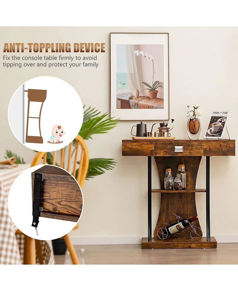 Gouun Console Table with Drawer and 2-Tier Shelves for Entryway Living Room