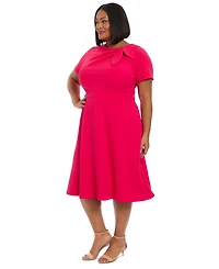 London Times Plus Tie-Neck Fit & Flare Dress