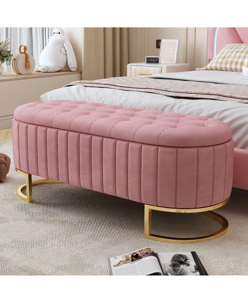 Elegant Velvet Upholstered Storage Ottoman Bench with Sturdy Metal Legs for Bedroom or Living Room-The Pop Home