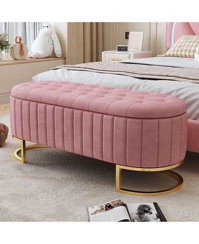 Elegant Velvet Upholstered Storage Ottoman Bench with Sturdy Metal Legs for Bedroom or Living Room-The Pop Home