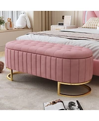 Elegant Velvet Upholstered Storage Ottoman Bench with Sturdy Metal Legs for Bedroom or Living Room-The Pop Home