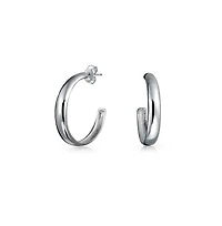 Bling Jewelry Lightweight Round Dome Hoop Huggie Earrings in Sterling Silver 1 Inch