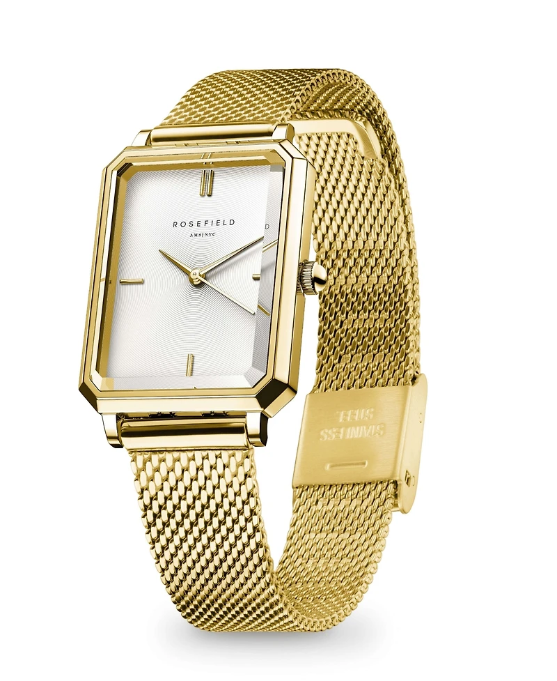 Rosefield Octagon Women's Gold Tone Stainless Steel Mesh Bracelet Watch 24mm
