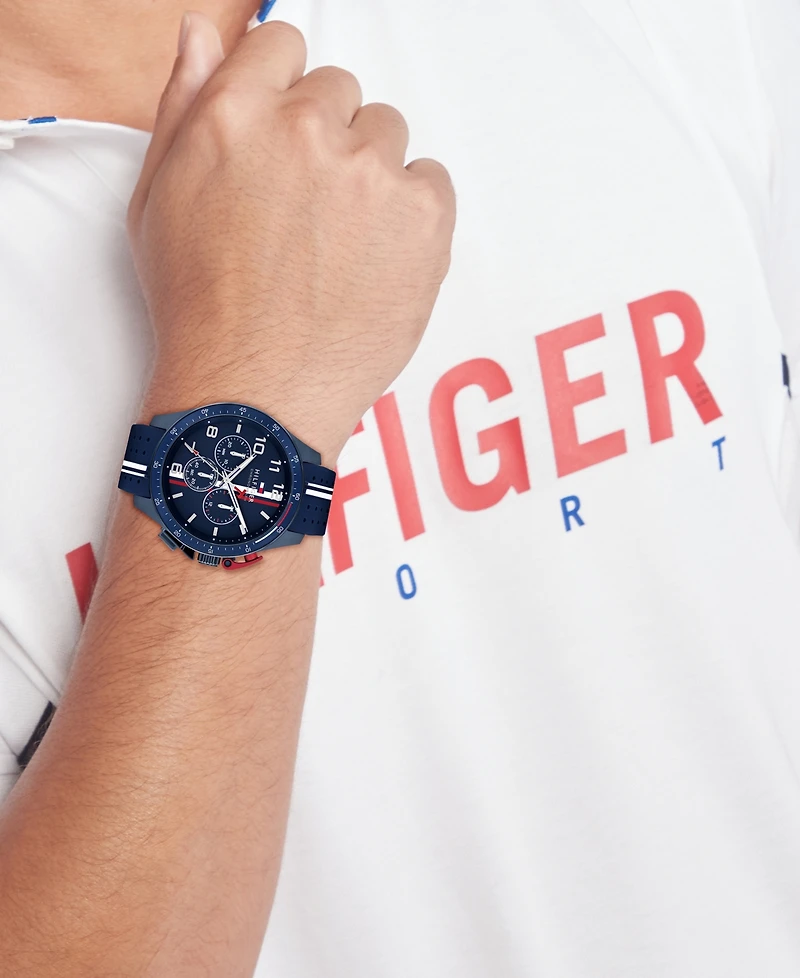 Tommy Hilfiger Men's Chronograph Blue Silicone Strap Watch, 46mm